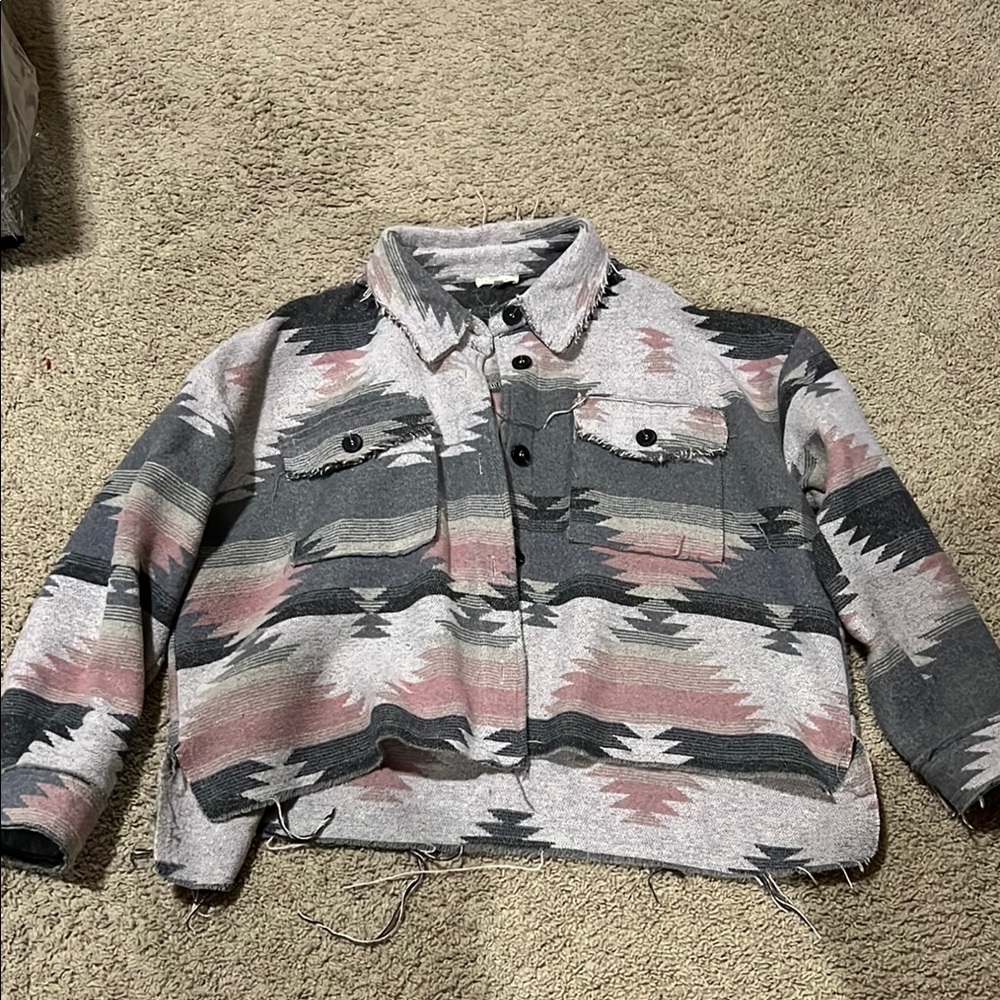 LA MIEL Patterned Jacket - Gray and Pink
